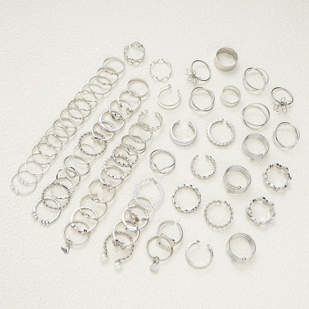 Simple Flower And Butterfly Spiral Ring 66-Piece Set