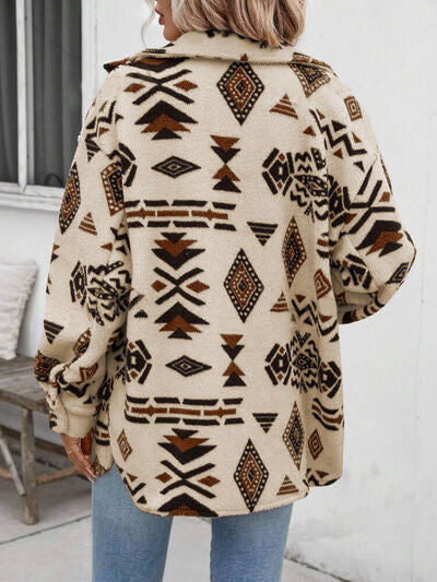 Girls Modern Geometric Button Up Dropped Shoulder Retro Jacket