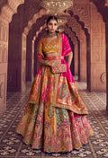 Multi-colored Banarasi silk blend lehenga choli with embroidery, sequins, and Swarovski work
