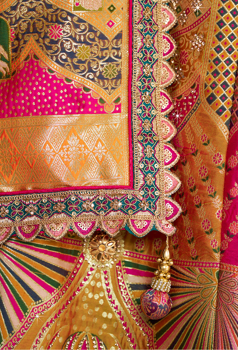 Multi Colour Embroidered Banarasi Silk Blend Lehenga Choli