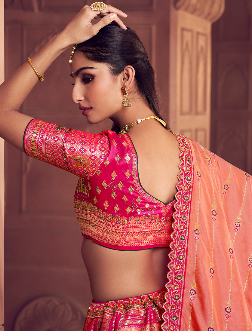 Multi Colour Embroidered Banarasi Silk Blend Lehenga Choli