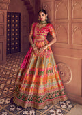Multi-colored Banarasi Silk blend lehenga choli with embroidery and Swarovski detailing