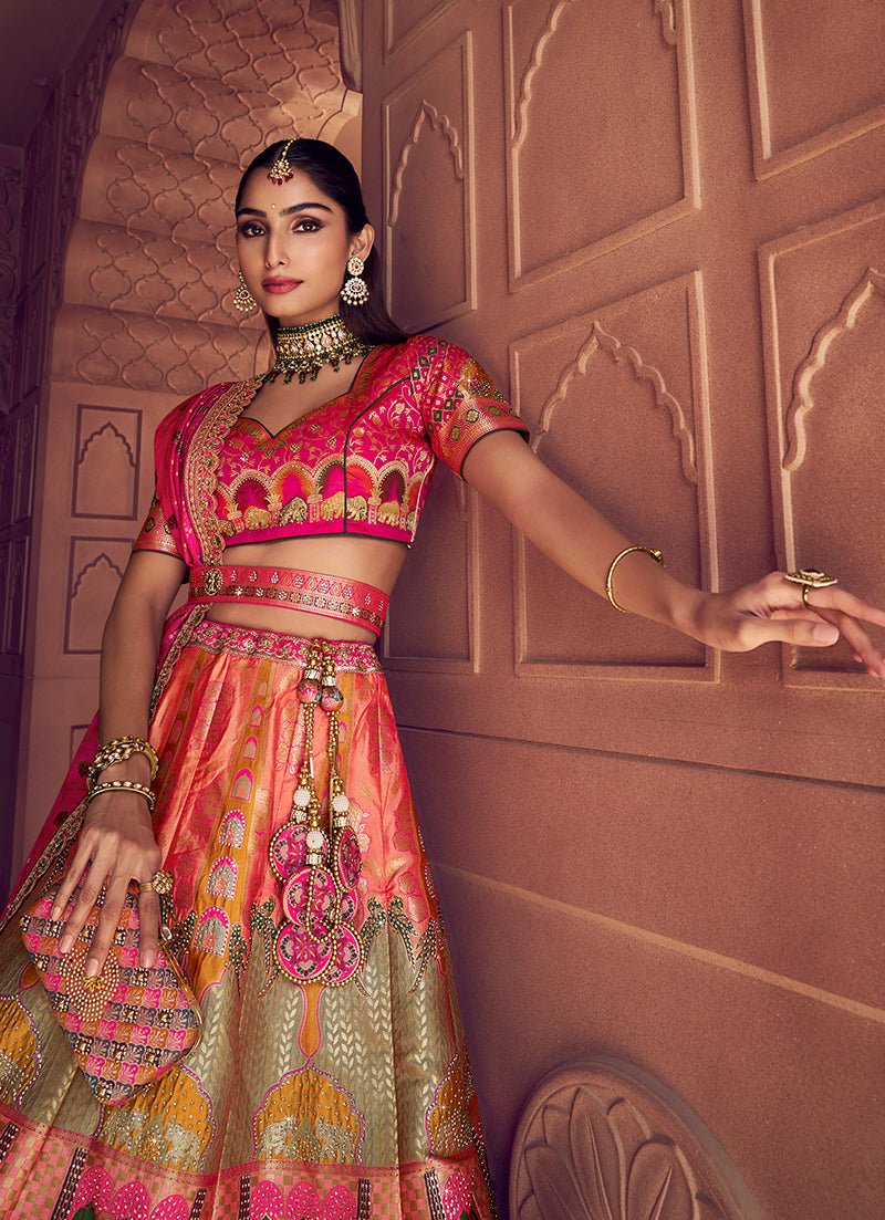 Multi Colour Banarasi Silk Blend Lehenga Choli with Embroidery