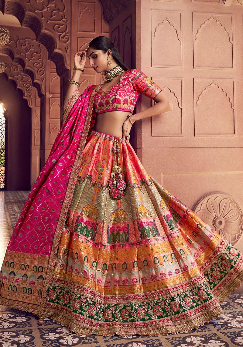 Multi Colour Banarasi Silk Blend Lehenga Choli with Embroidery