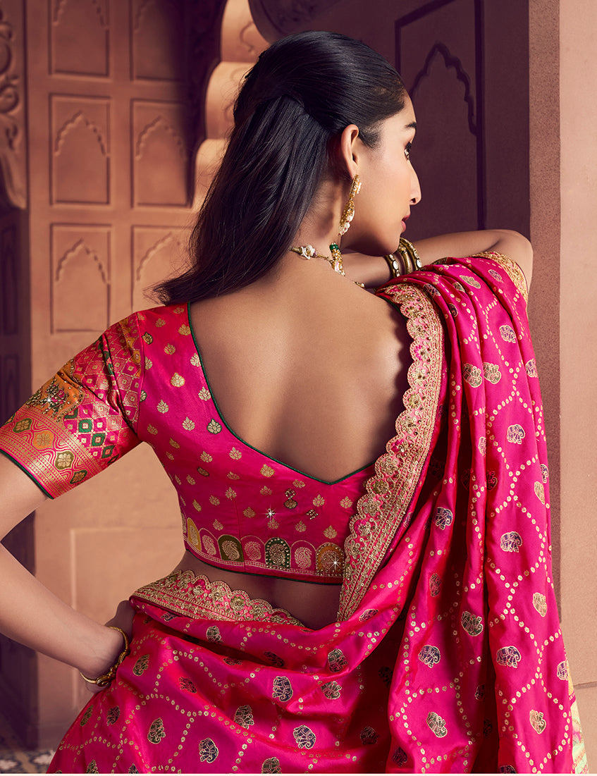 Multi Colour Banarasi Silk Blend Lehenga Choli with Embroidery