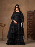 Black Embroidered Net Palazzo Salwar Suit with Sequin Work