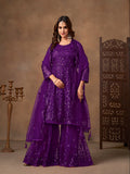 Purple Embroidered Net Palazzo Salwar Suit with Sequin Work