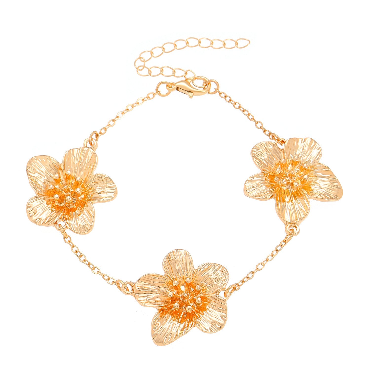 European And American Cross-Border Jewelry Pleated Texture Design Flower Earrings Necklace Bracelet Anklet Ring Bracelet Set For Women