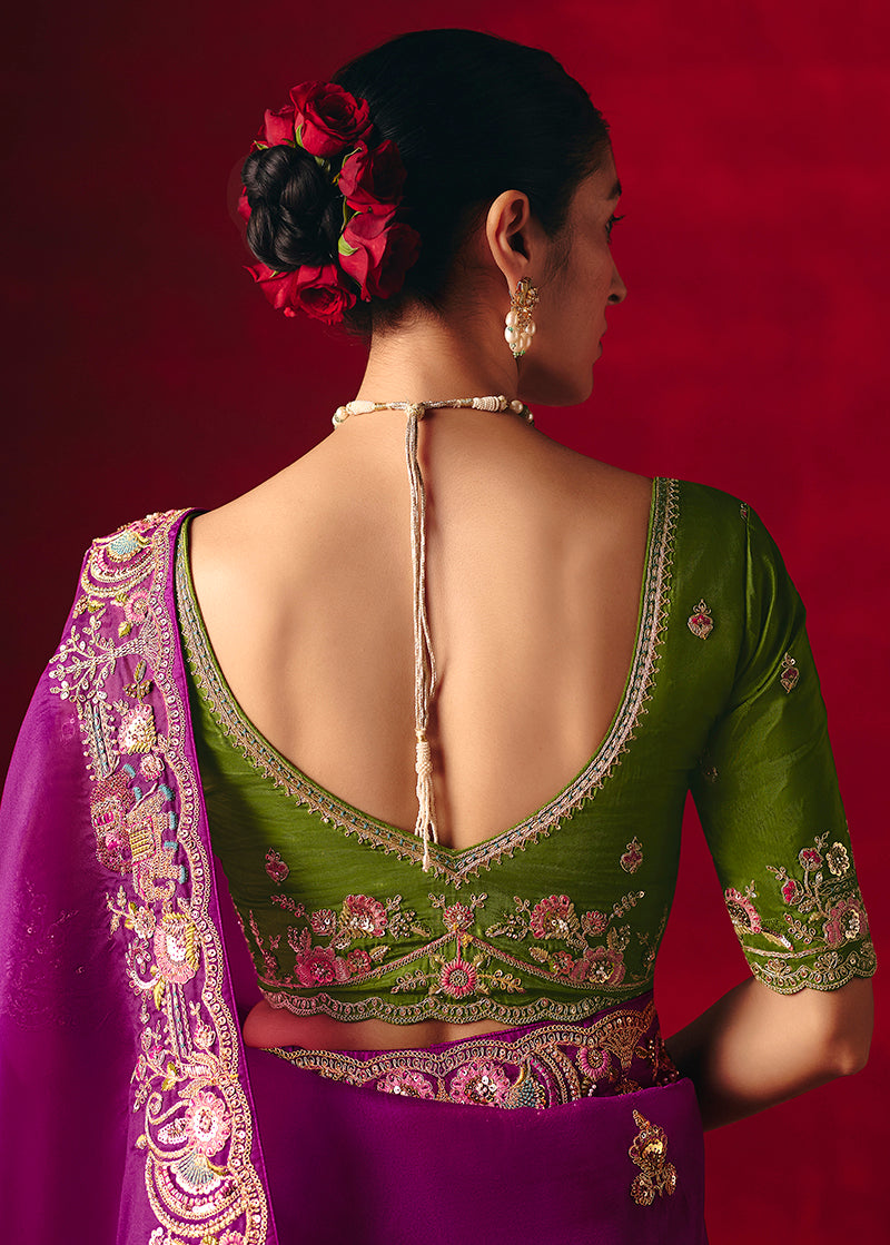 Purple Fancy Fabric Saree with Embroidered Sequins and Thread Work