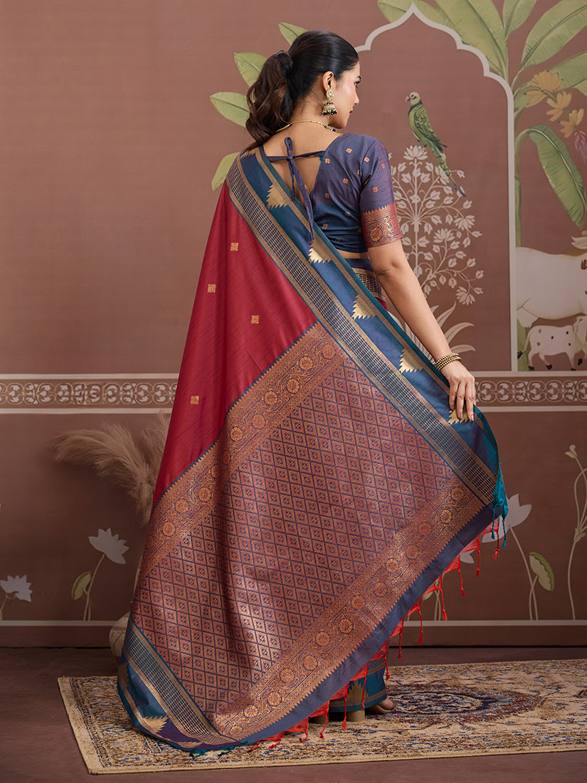 Maroon Tussar Silk Saree with Weaving Work