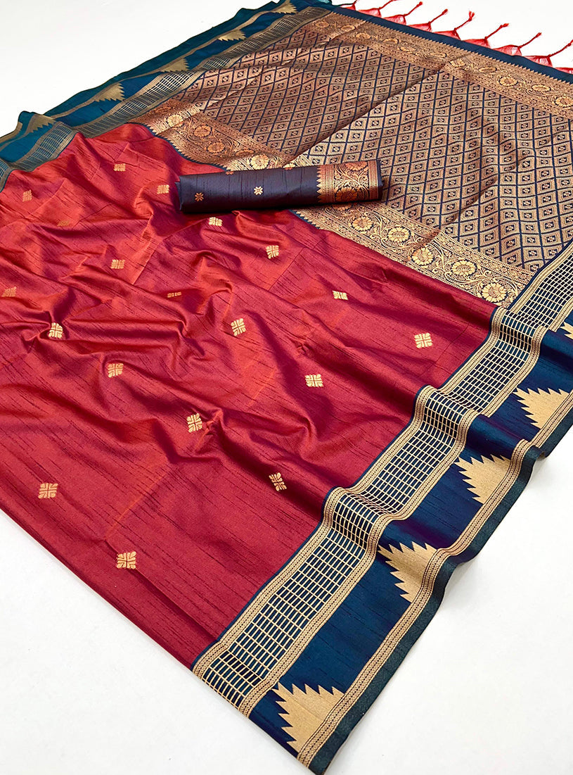 Maroon Tussar Silk Saree with Weaving Work