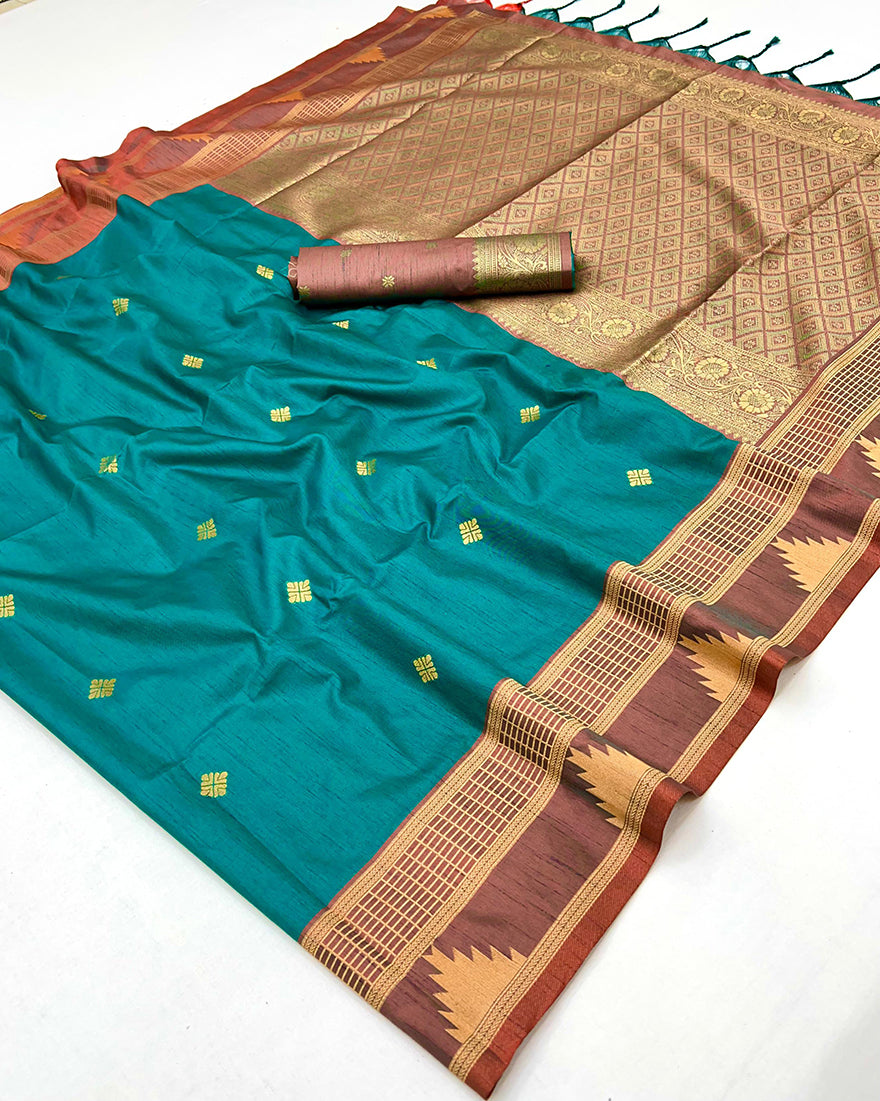 Turquoise Tussar Silk Festival Saree with Traditional Weaving