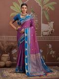 Purple Tussar silk saree with contemporary weaving work for festival wear