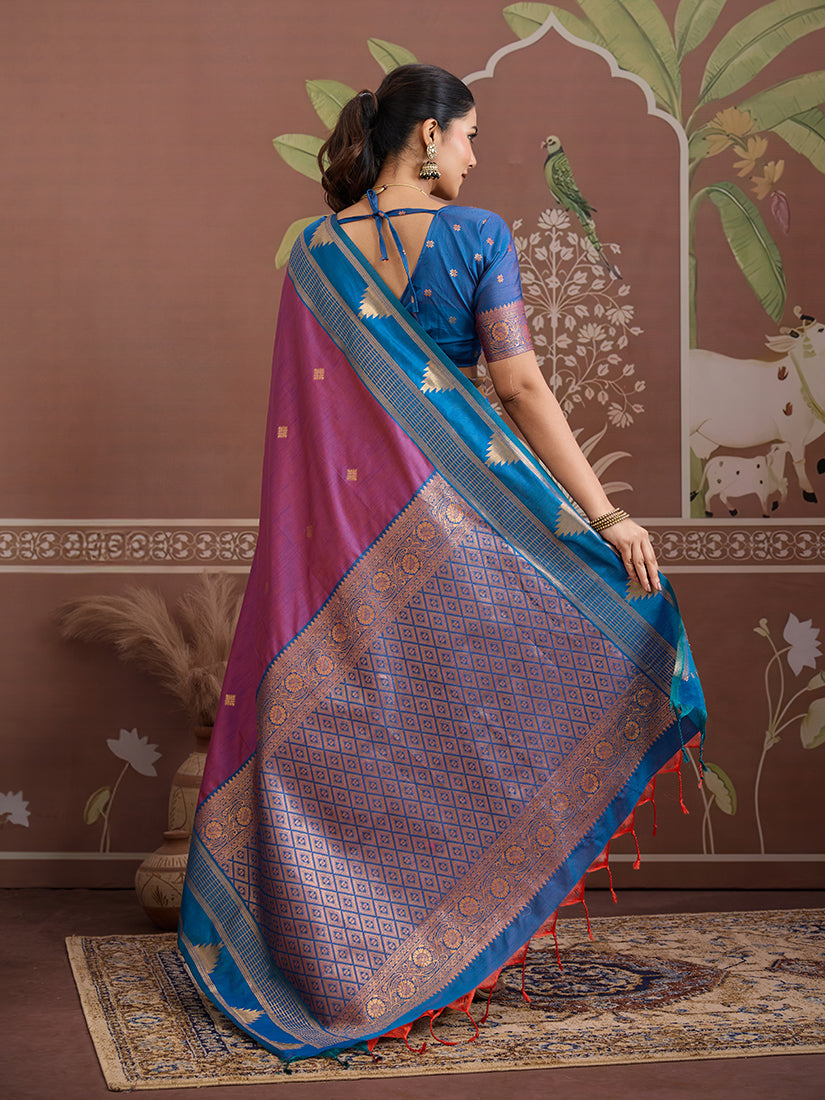 Purple Tussar Silk Contemporary Weaving Work Festival Saree