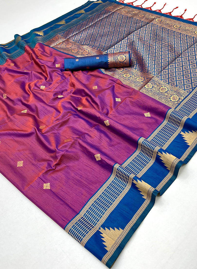 Purple Tussar Silk Contemporary Weaving Work Festival Saree