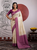 Cream and Wine handloom silk blend festive saree