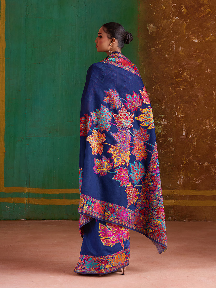 Navy Blue Cotton Blend Weaving Contemporary Saree