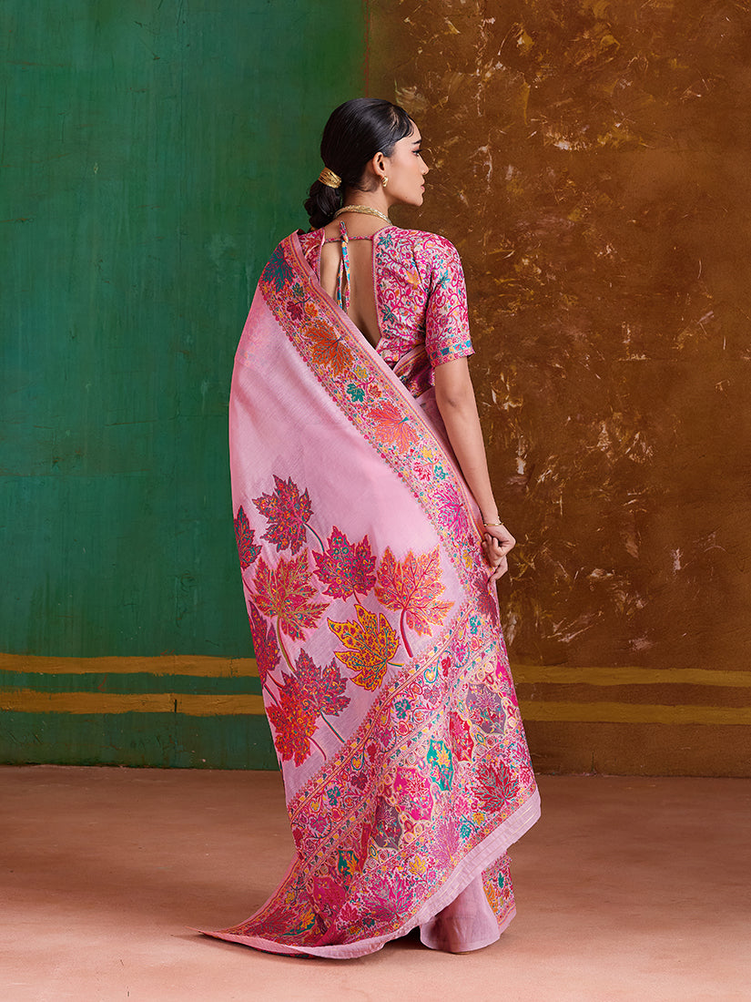 Pink Cotton Blend Contemporary Saree with Matching Blouse