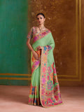 Elegant light green cotton blend saree with contemporary weaving