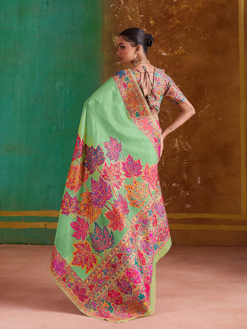 Light Green Cotton Blend Weaving Contemporary Saree