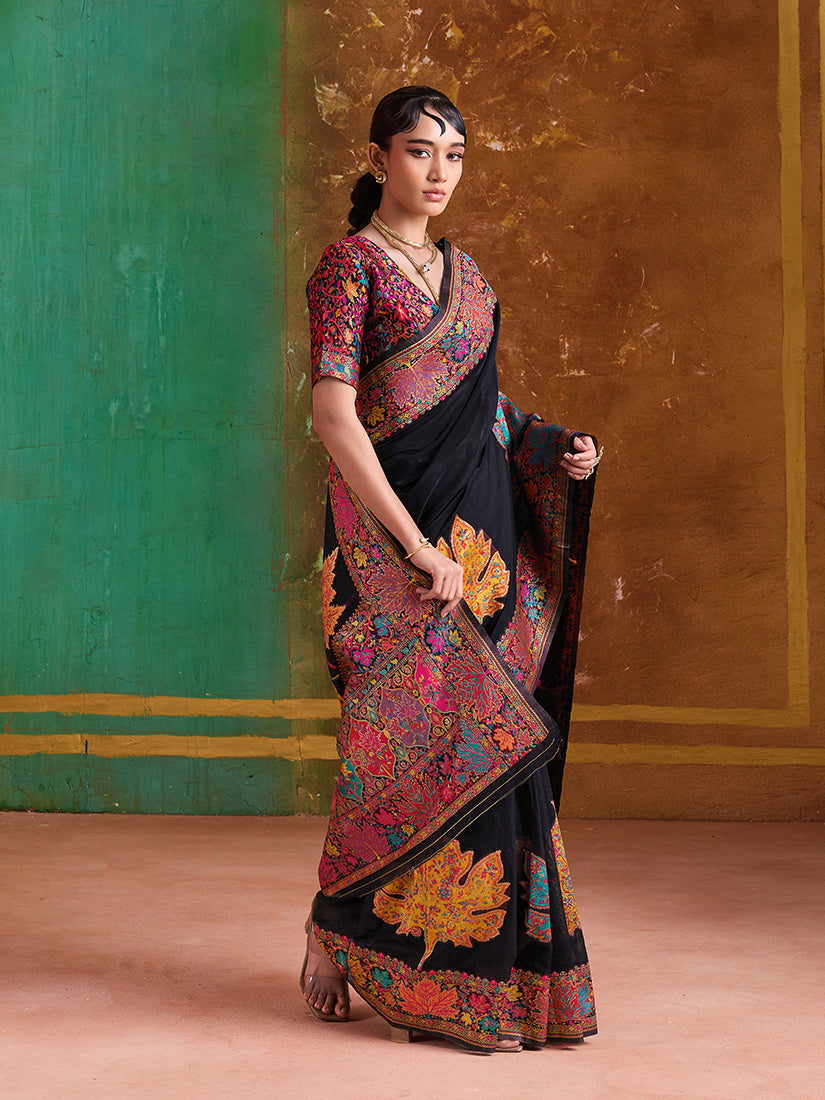Black Cotton Blend Weaving Contemporary Saree