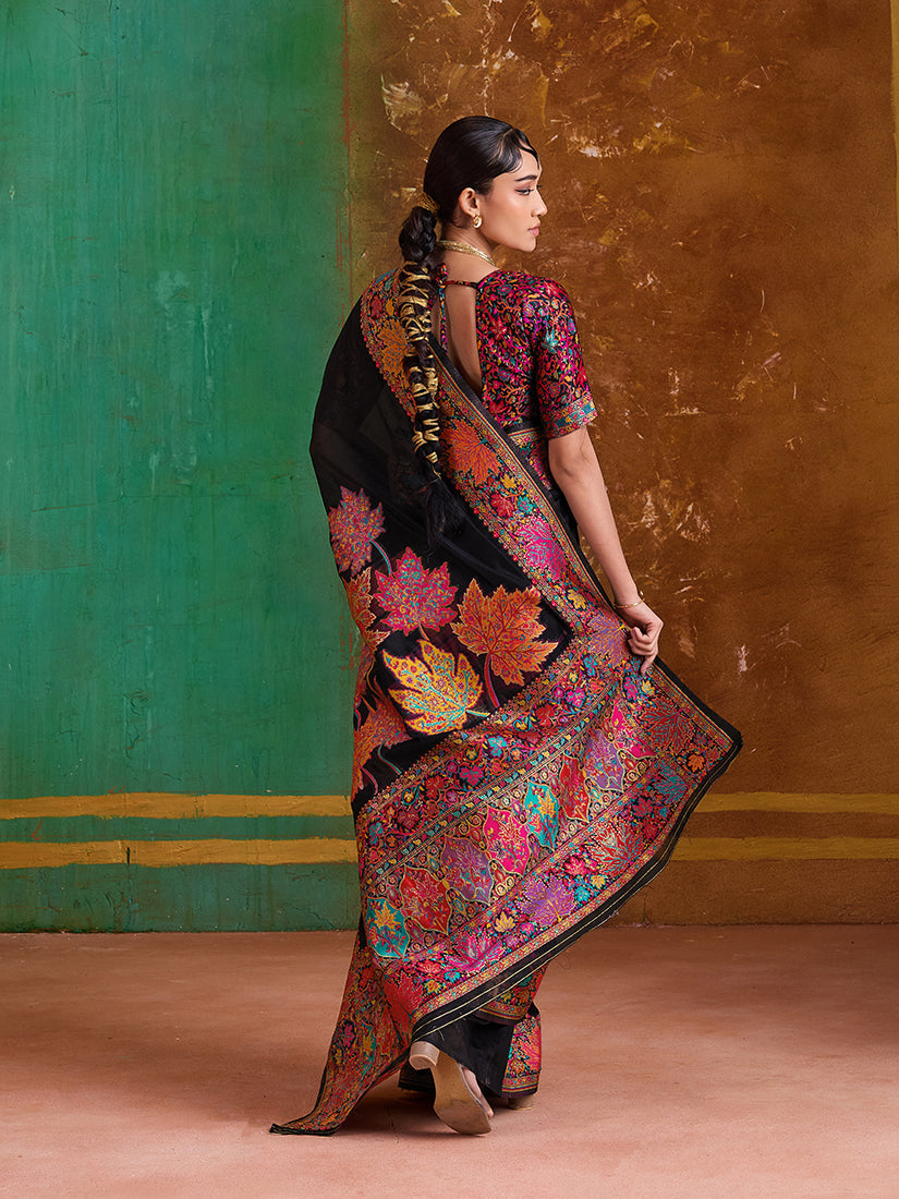 Black Cotton Blend Weaving Contemporary Saree