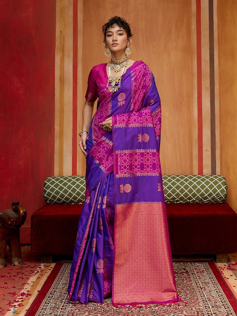 Multi-colour handloom silk blend saree with traditional woven details