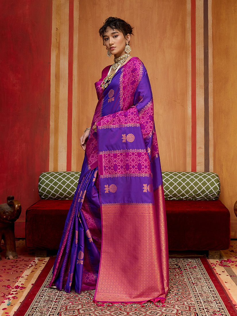 Multi Colour Handloom Silk Blend Contemporary Saree with Weaving