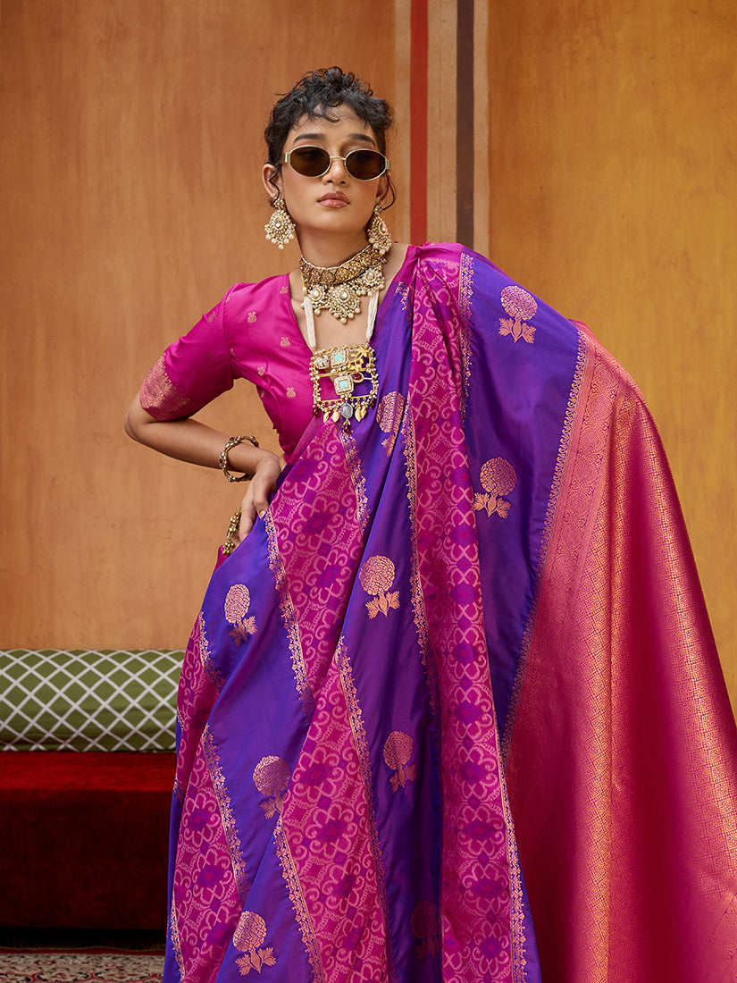 Multi Colour Handloom Silk Blend Contemporary Saree with Weaving