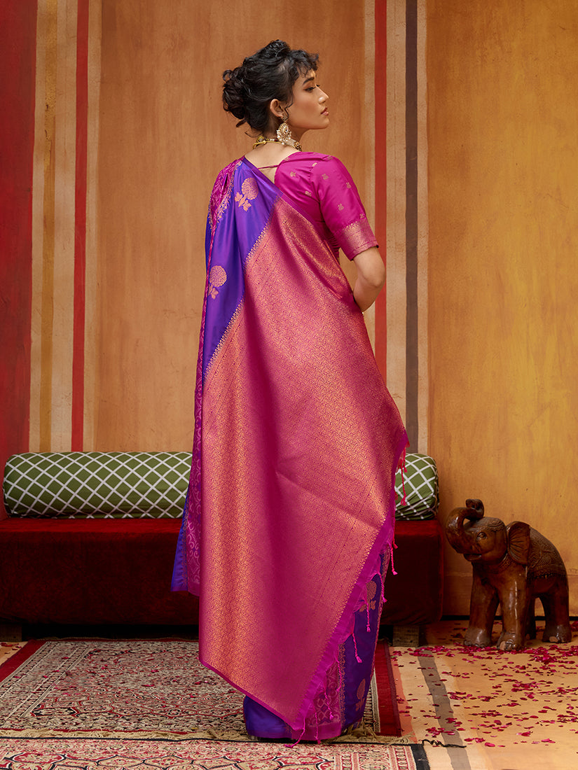 Multi Colour Handloom Silk Blend Contemporary Saree with Weaving