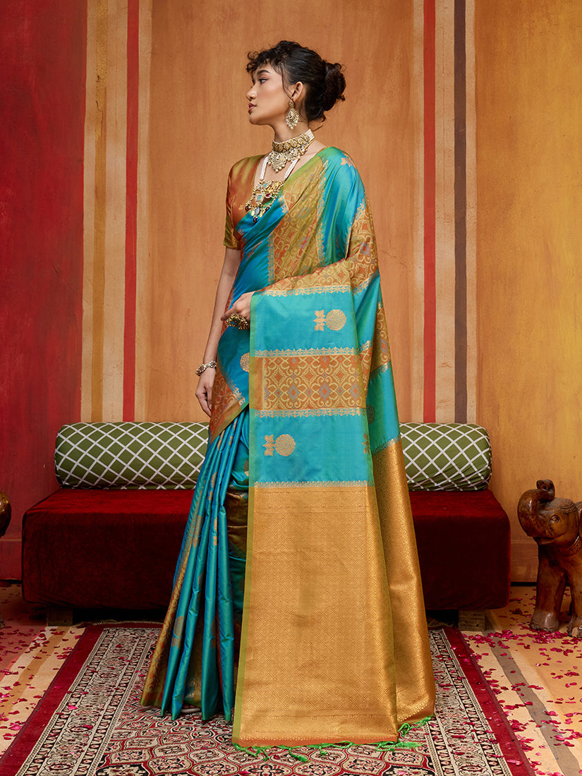 Multi Colour Handloom Silk Blend Contemporary Saree