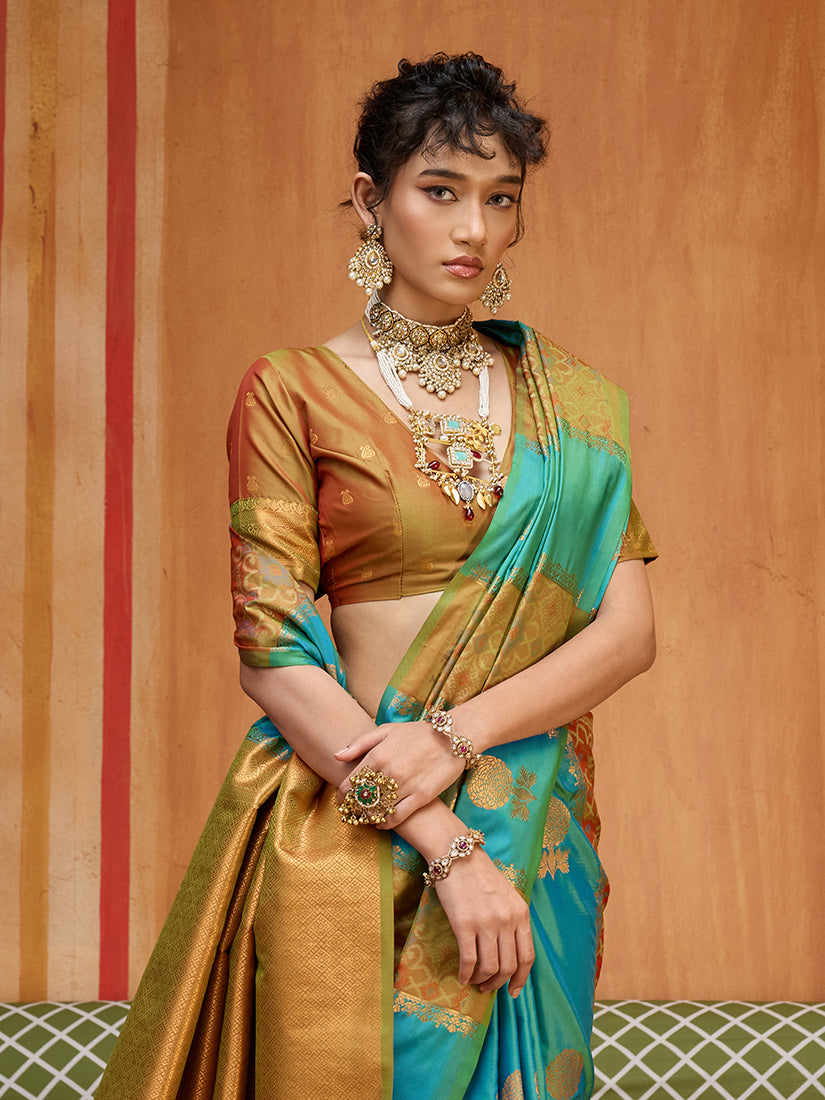 Multi Colour Handloom Silk Blend Contemporary Saree
