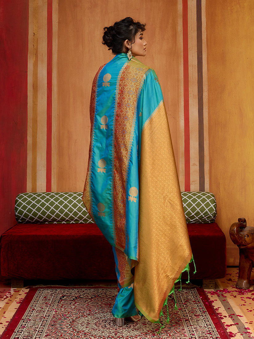 Multi Colour Handloom Silk Blend Contemporary Saree