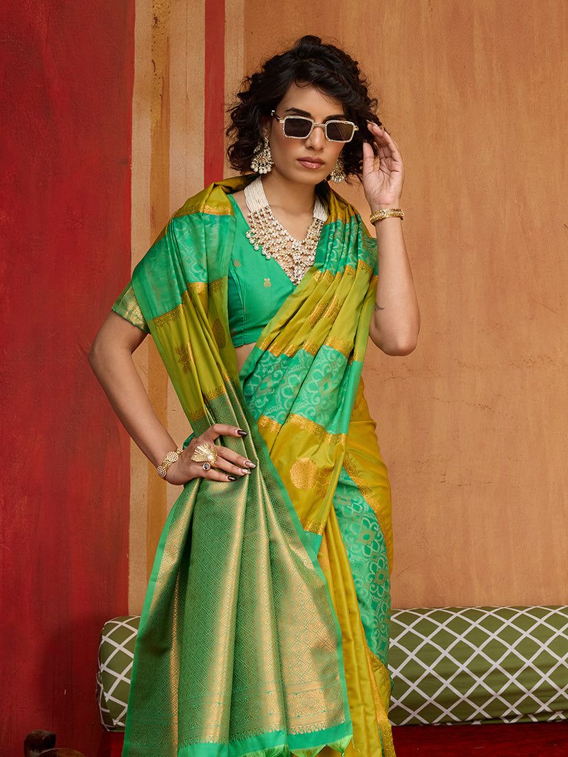 Multi Colour Handloom Silk Blend Contemporary Weaving Saree
