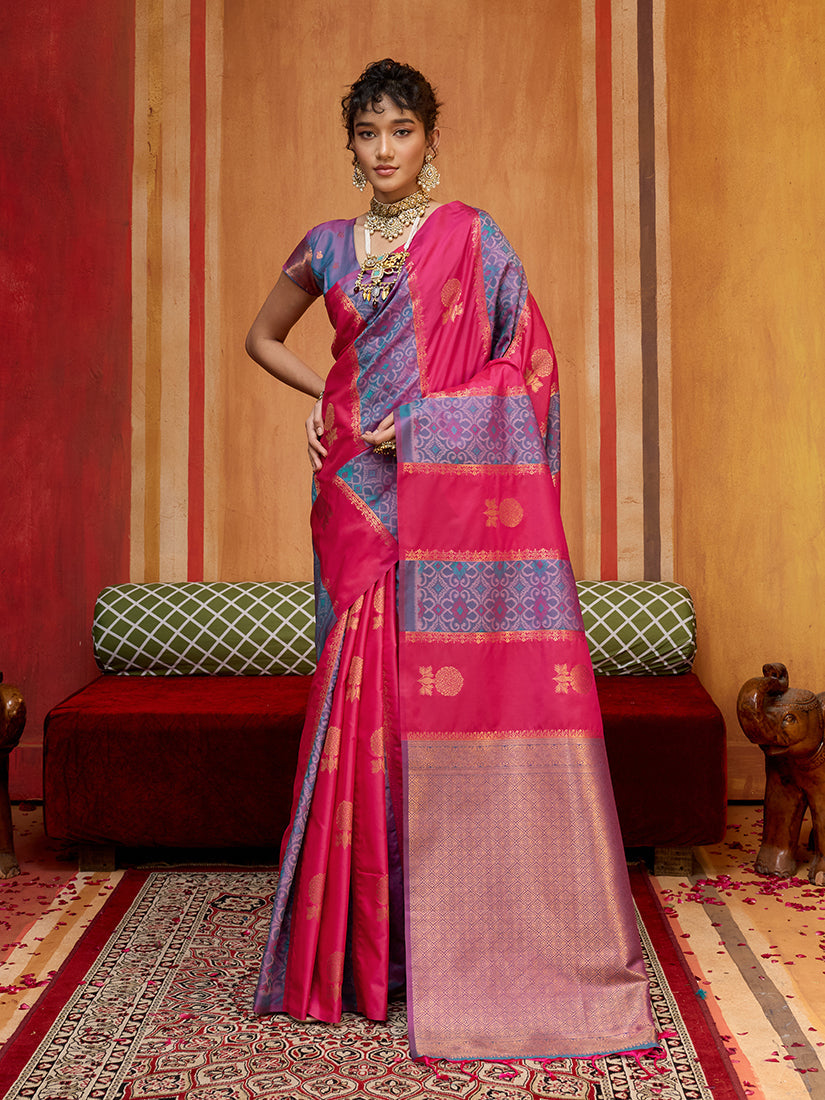 Multi Colour Handloom Silk Blend Saree with contemporary weaving work