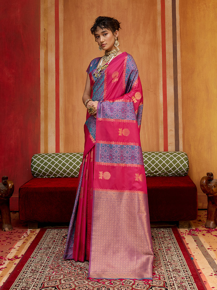 Multi Colour Handloom Silk Blend Contemporary Saree