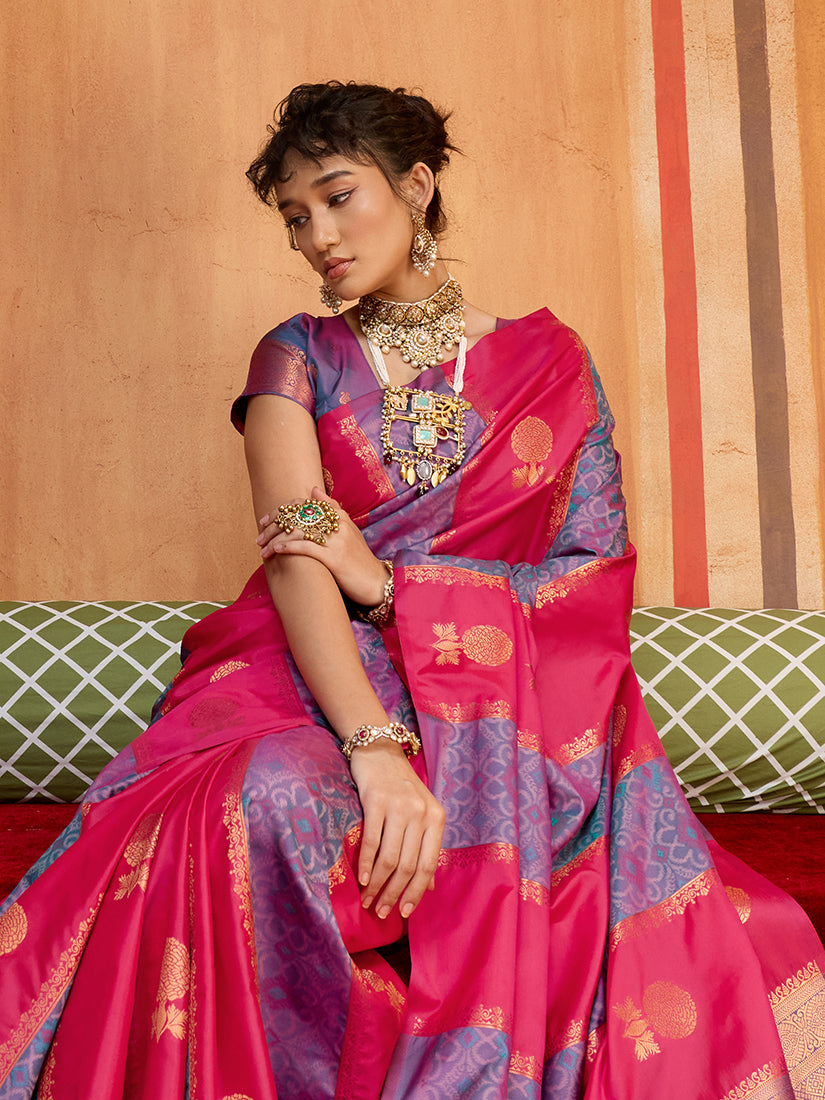Multi Colour Handloom Silk Blend Contemporary Saree