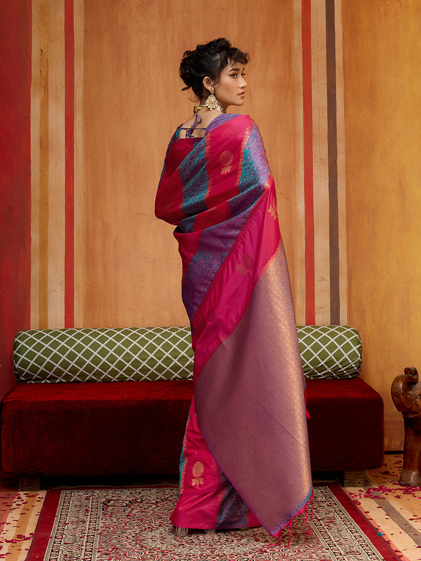 Multi Colour Handloom Silk Blend Contemporary Saree