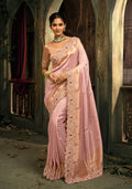 Monjolika Fashion Light Pink Silk Blend Saree With Embroidered Jari And Cut-Dana Work