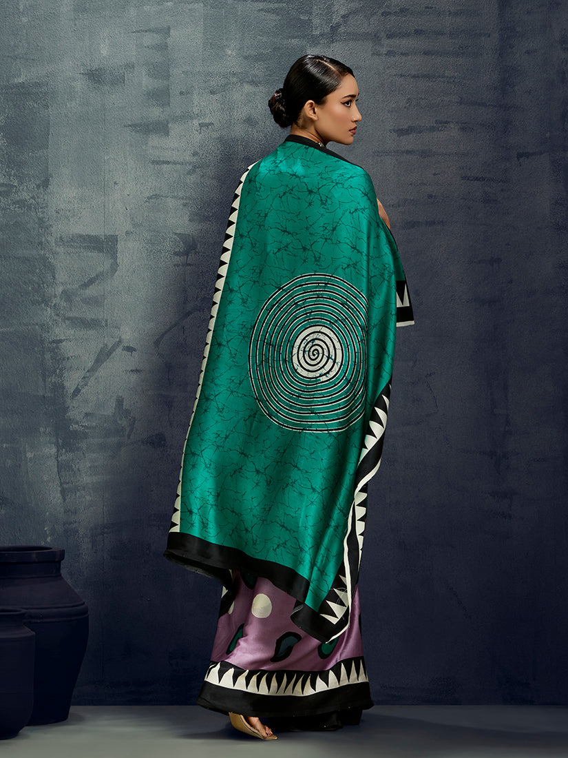Lilac Satin Printed Casual Saree for Stylish Everyday Wear