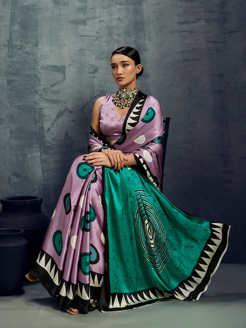 Lilac Satin Printed Casual Saree for Stylish Everyday Wear