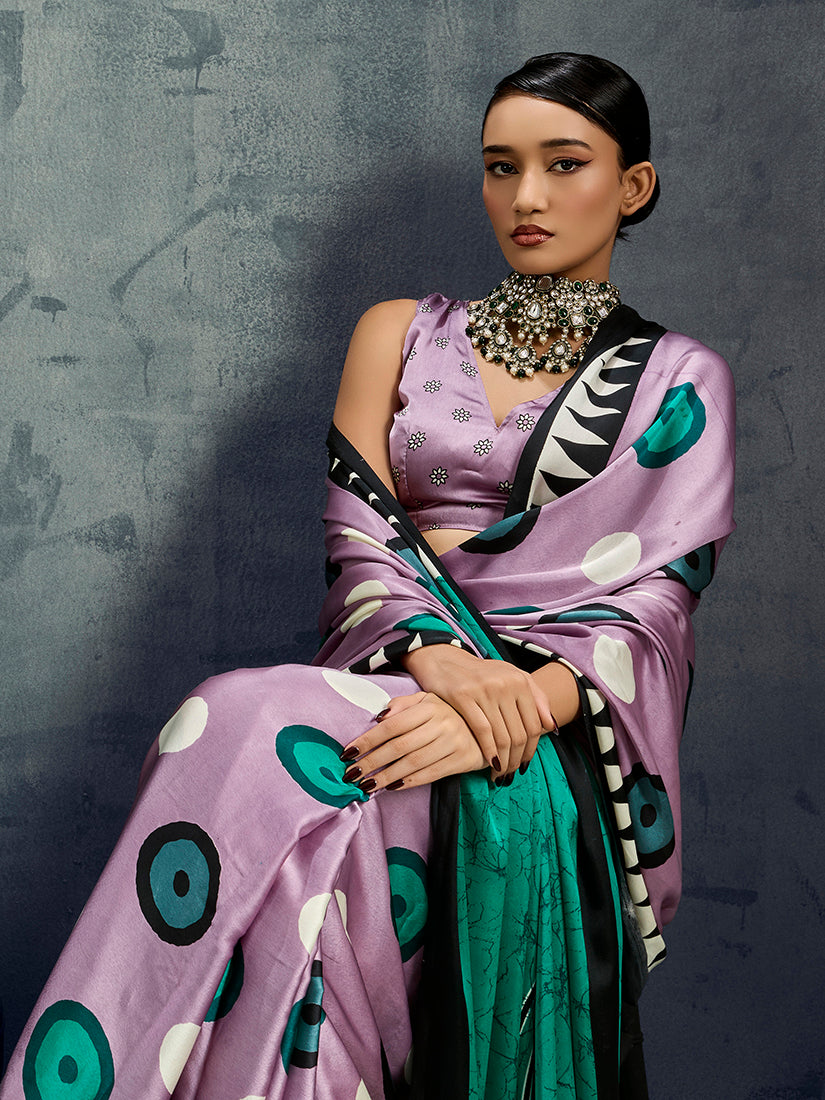 Lilac Satin Printed Casual Saree for Stylish Everyday Wear