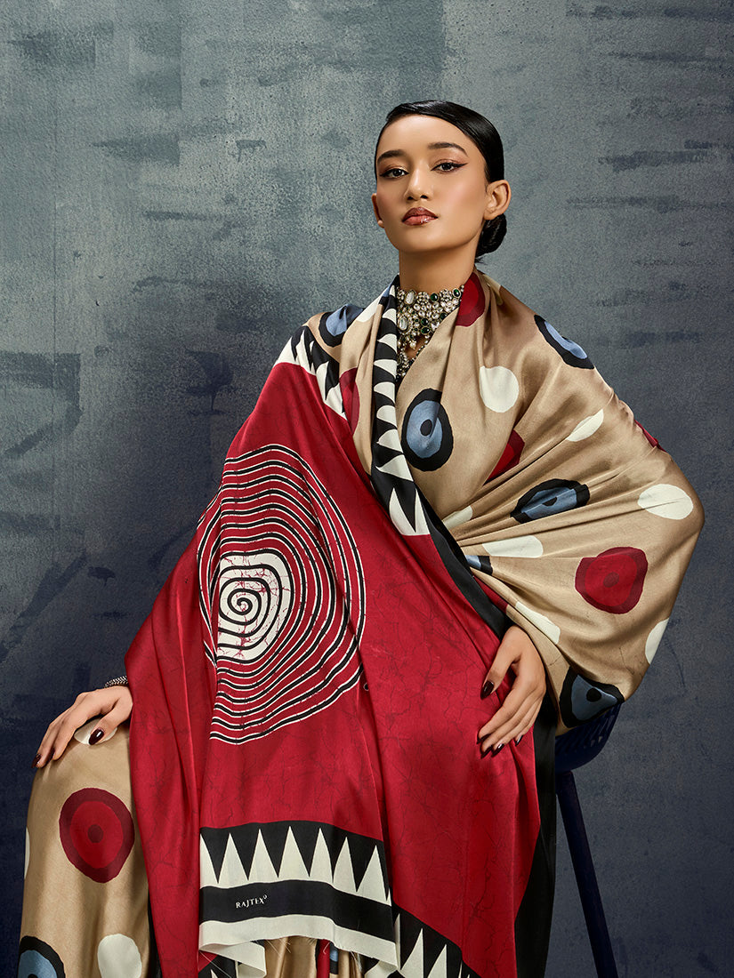 Chiku Satin Printed Casual Saree with Graceful Finish