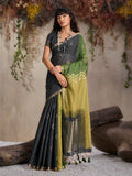 Model wearing a Multi Colour Viscose Cotton Weaving Contemporary Saree with intricate patterns.