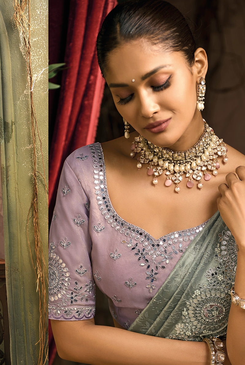 Grey Silk Blend Wedding Saree with Cut Dana and Embroidered Zari