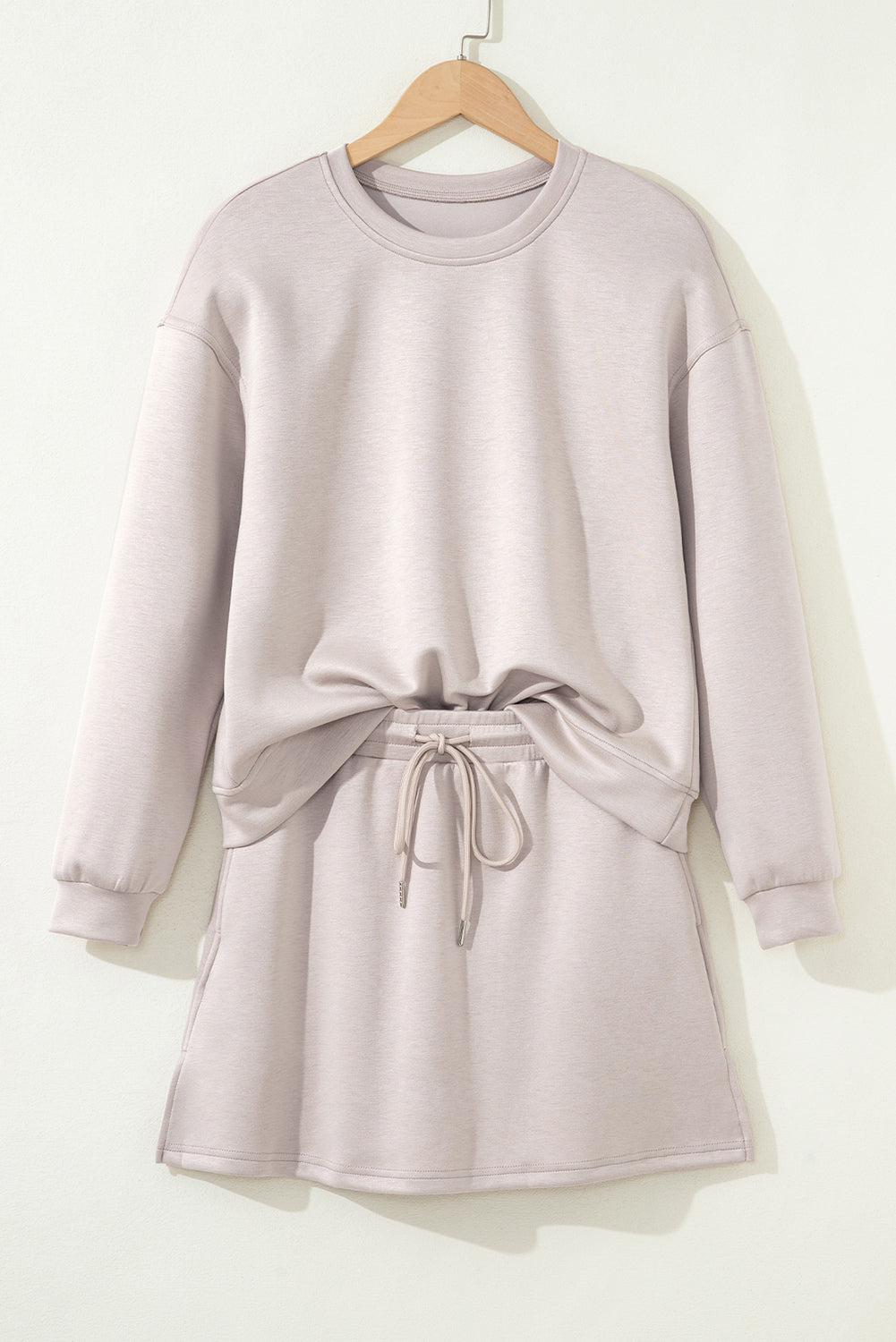Women's Solid Drop Shoulder Pullover and Mini Skirt Knit Set
