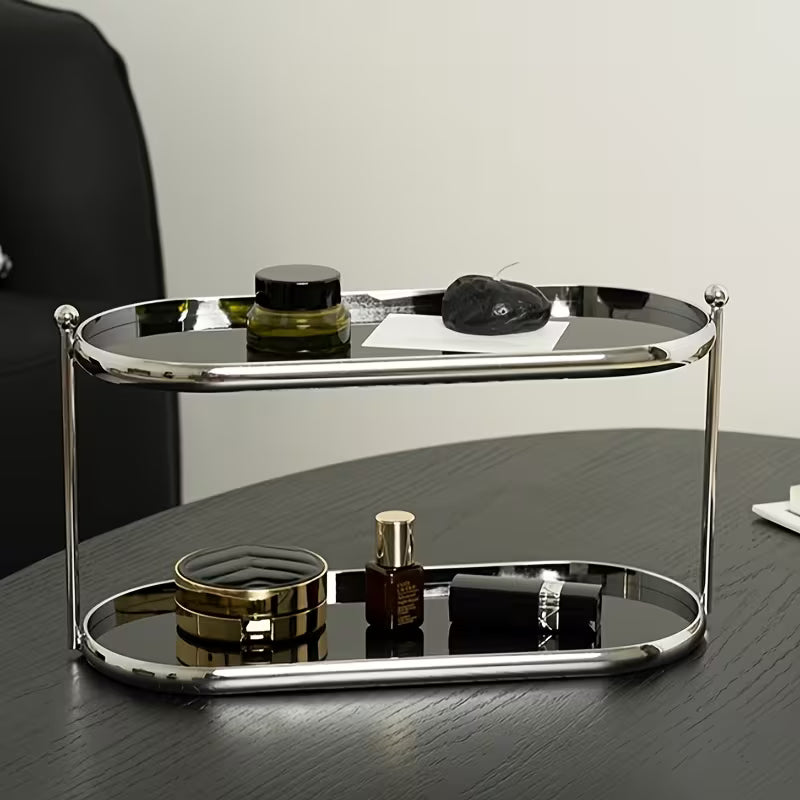 Tiered Acrylic and Metal Standing Shelf Rack for Bathroom and Vanity