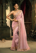 Monjolika Fashion Pink Silk Blend Wedding Saree With Cut Dana, Embroidered, Moti And Zari Work