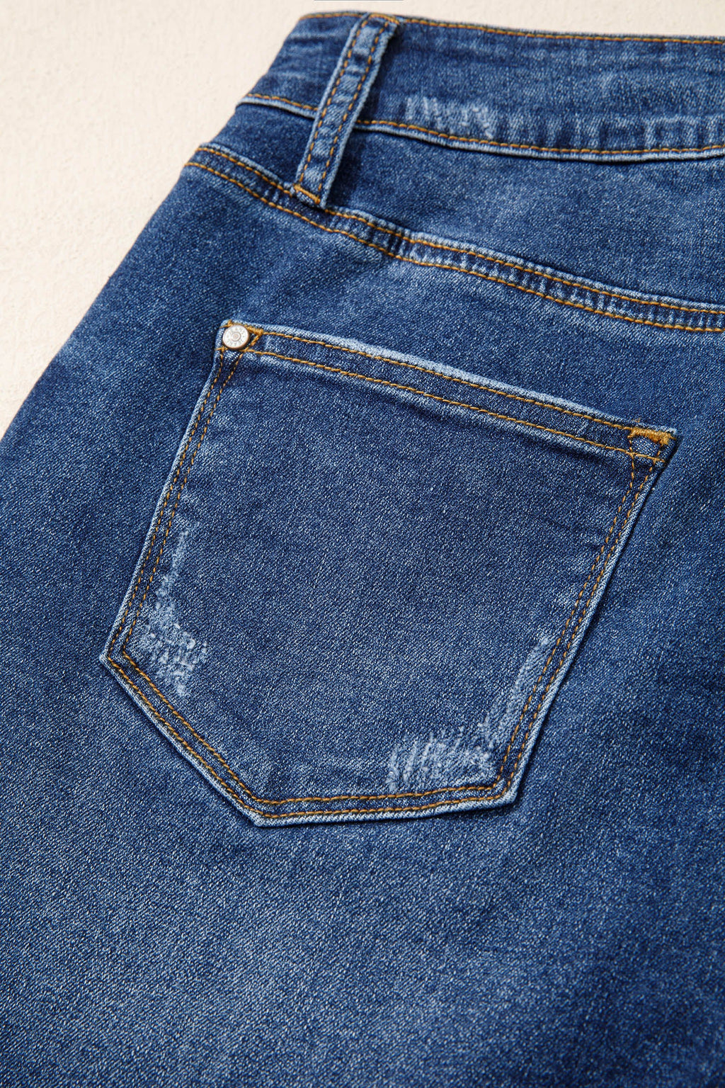Holland High-Waist Distressed Denim Shorts with Whiskery Detail