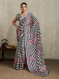 Black Modal Satin Printed Saree with Floral Design
